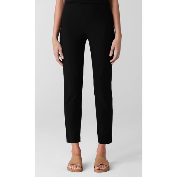 Eileen Fisher System Stretch Crepe Slim Fit Ankle Pants Pull On Black Size XL - Picture 1 of 11
